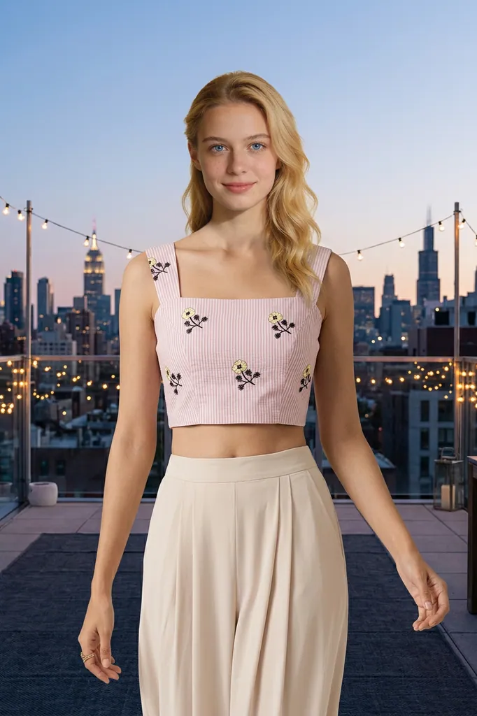 AI-generated on-model crop top catalog photo