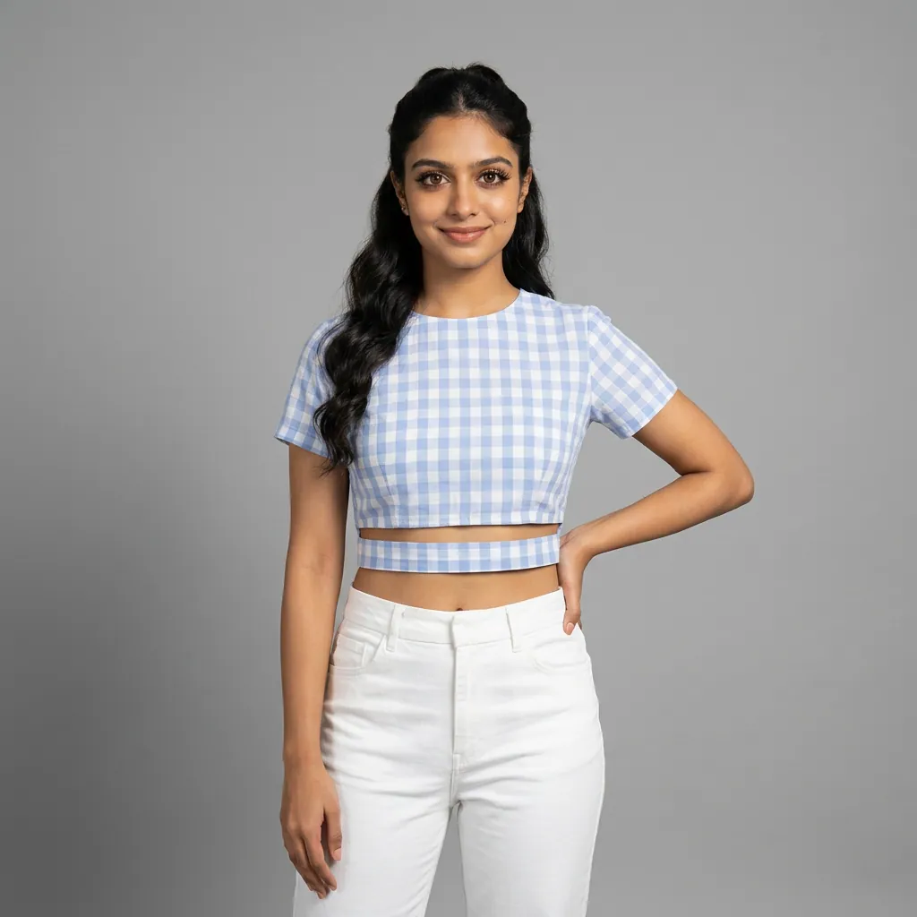 AI-generated on-model crop top catalog photo