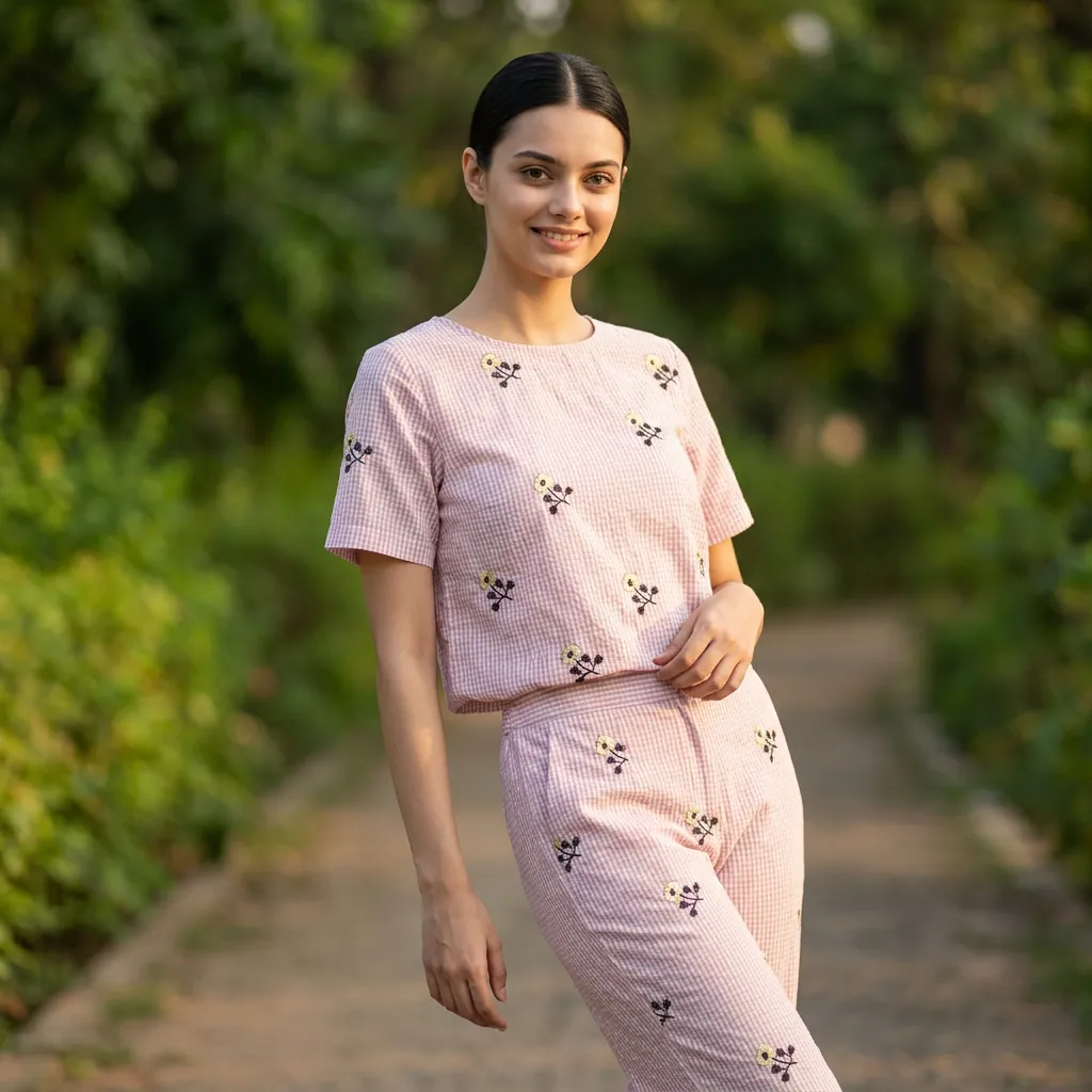 AI-generated on-model crop top catalog photo