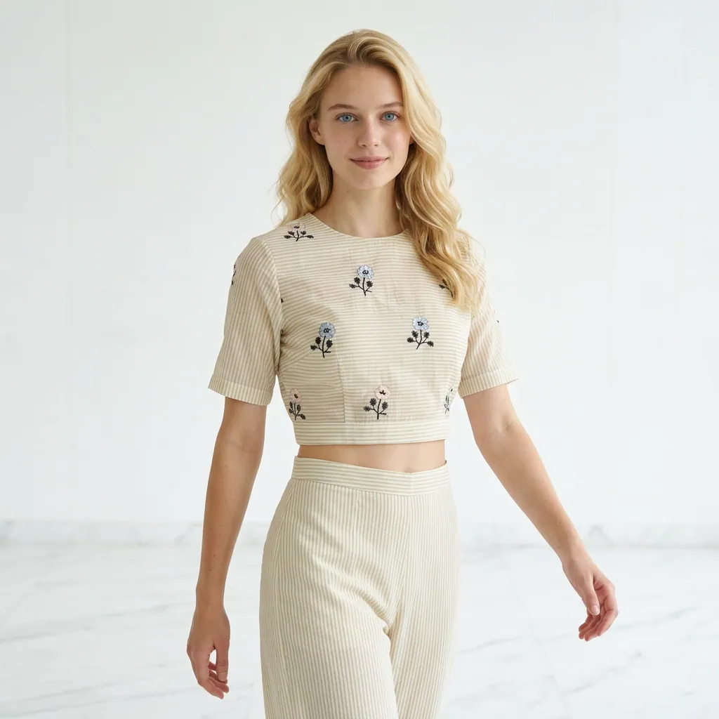 AI-generated on-model crop top catalog photo