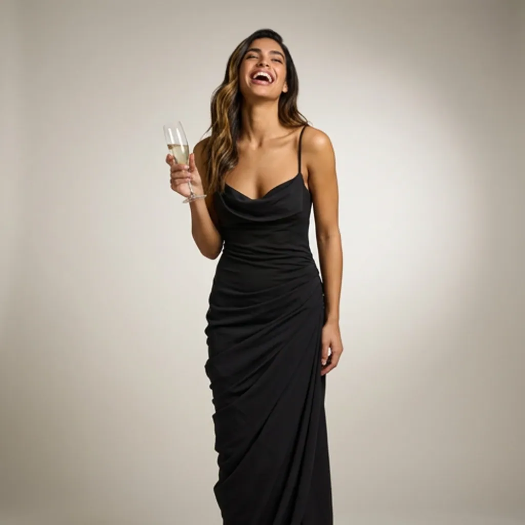 AI-generated on-model gown catalog photo