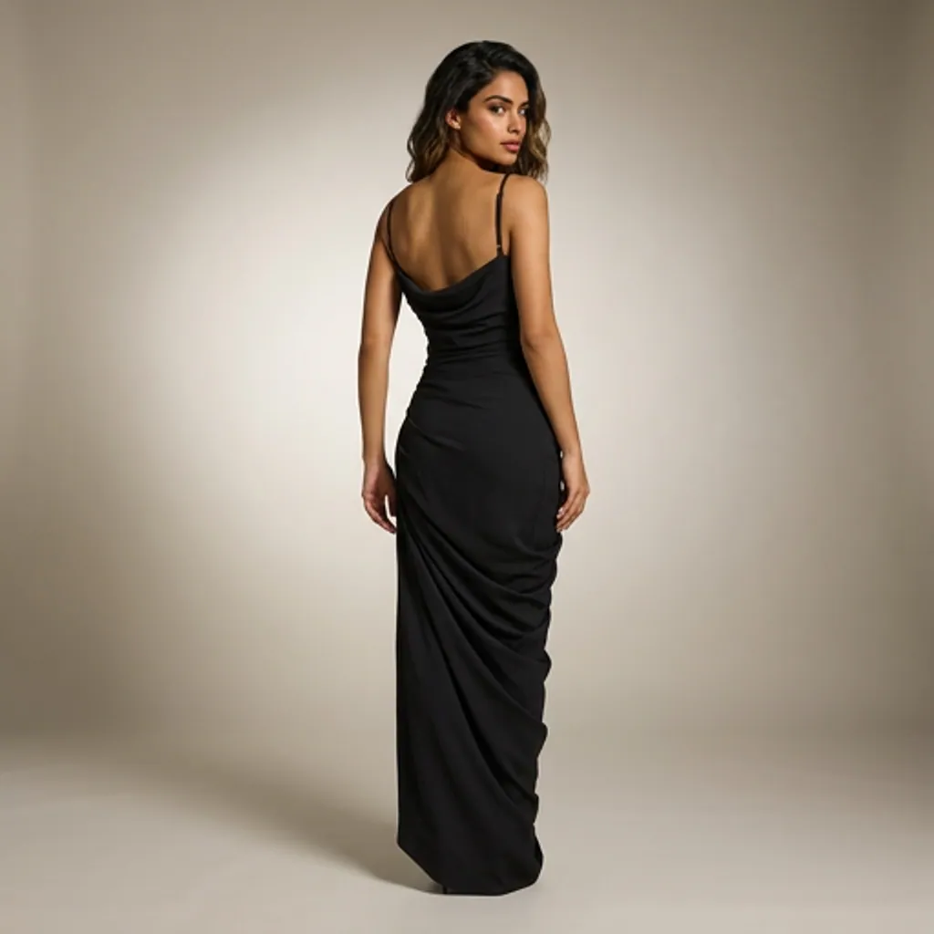 AI-generated on-model gown catalog photo