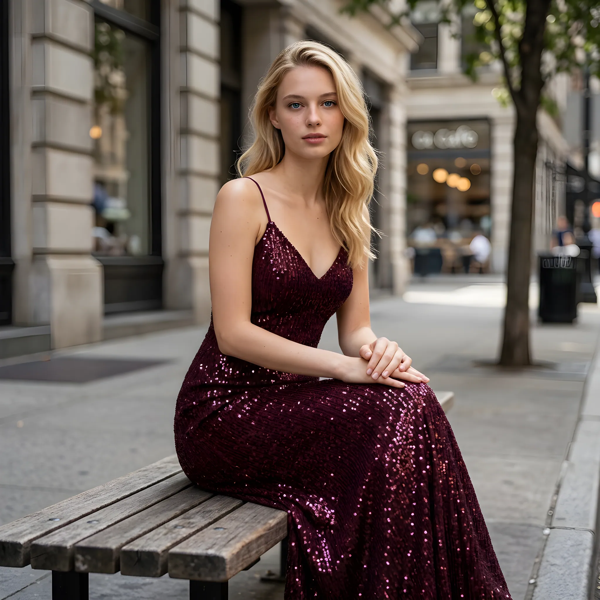 AI-generated on-model gown catalog photo