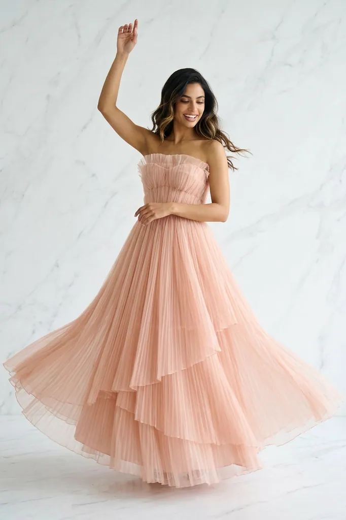 AI-generated on-model gown catalog photo