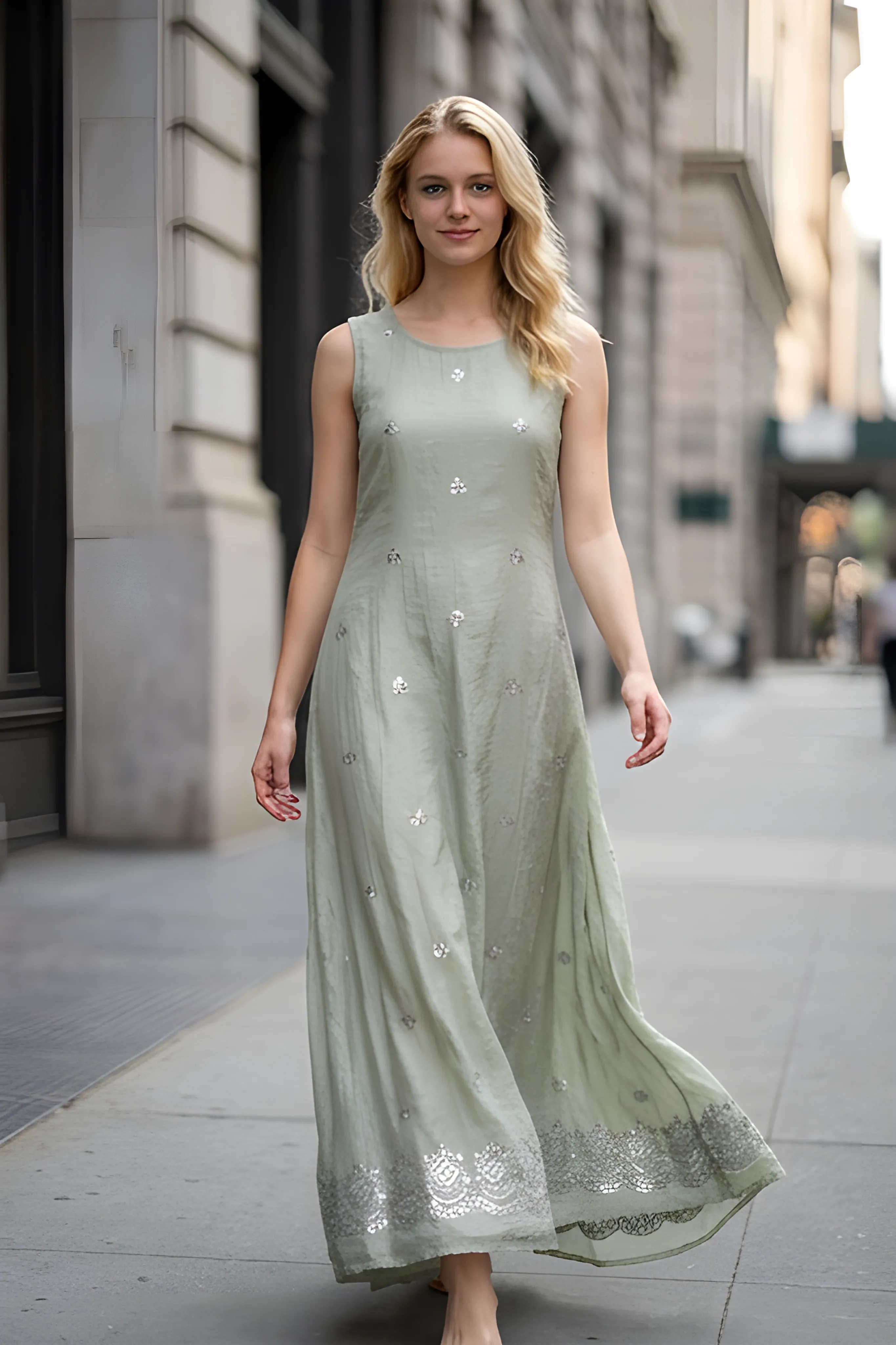 AI-generated on-model gown catalog photo