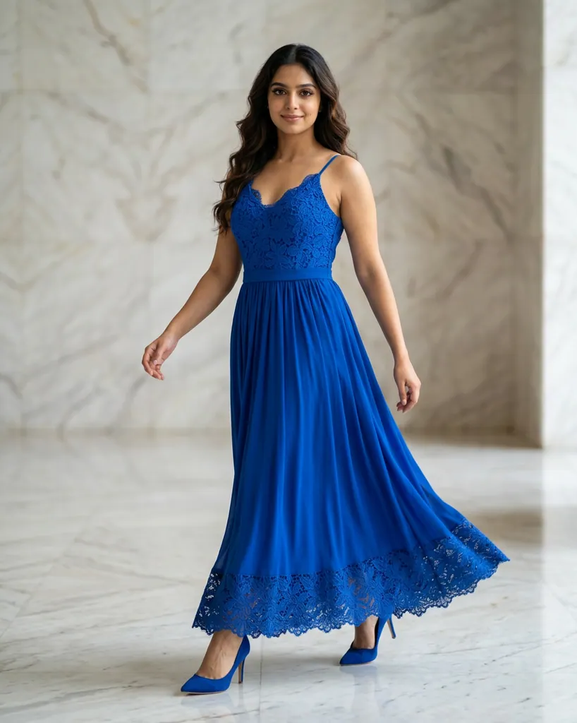 AI-generated on-model gown catalog photo