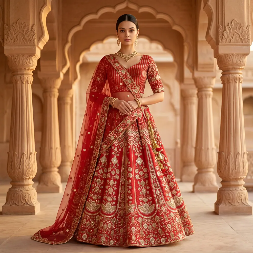 AI-generated on-model lehenga catalog photo