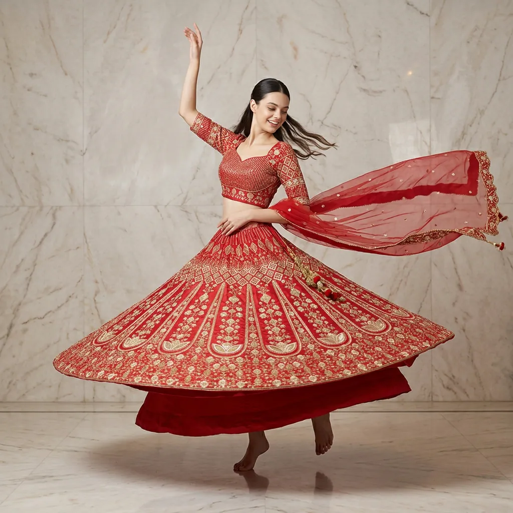 AI-generated on-model lehenga catalog photo