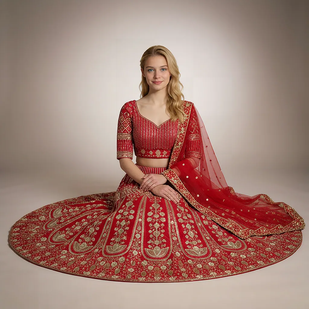 AI-generated on-model lehenga catalog photo
