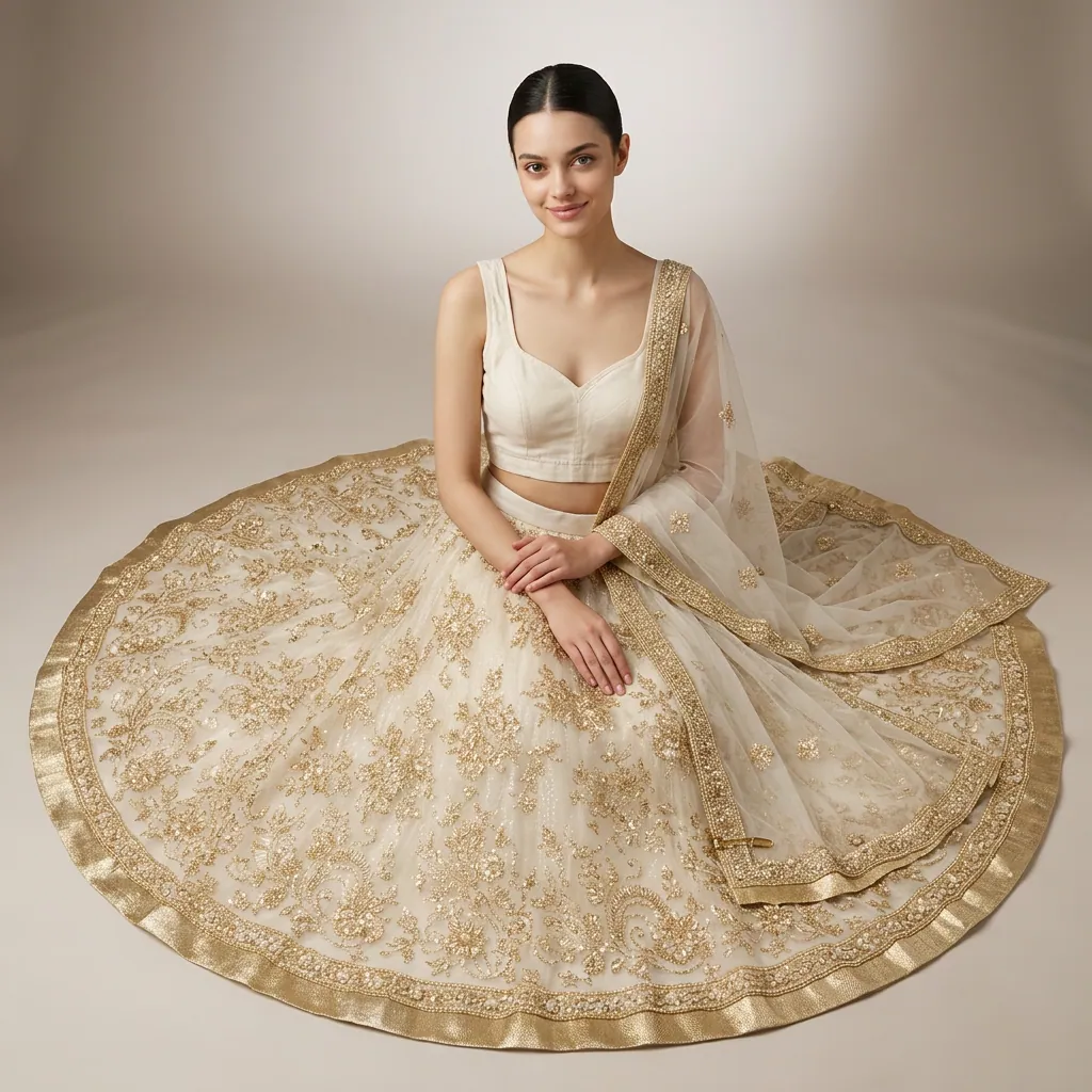 AI-generated on-model lehenga catalog photo
