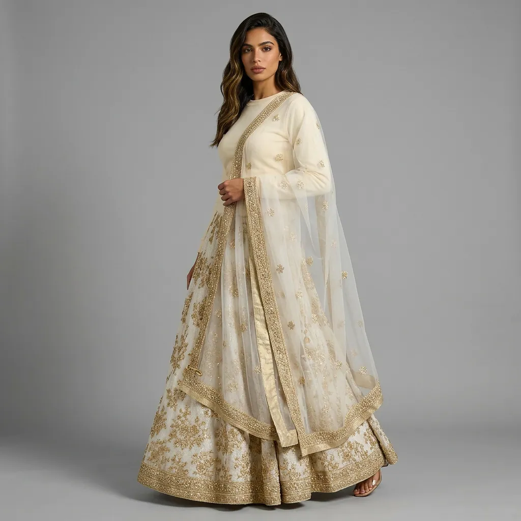 AI-generated on-model lehenga catalog photo