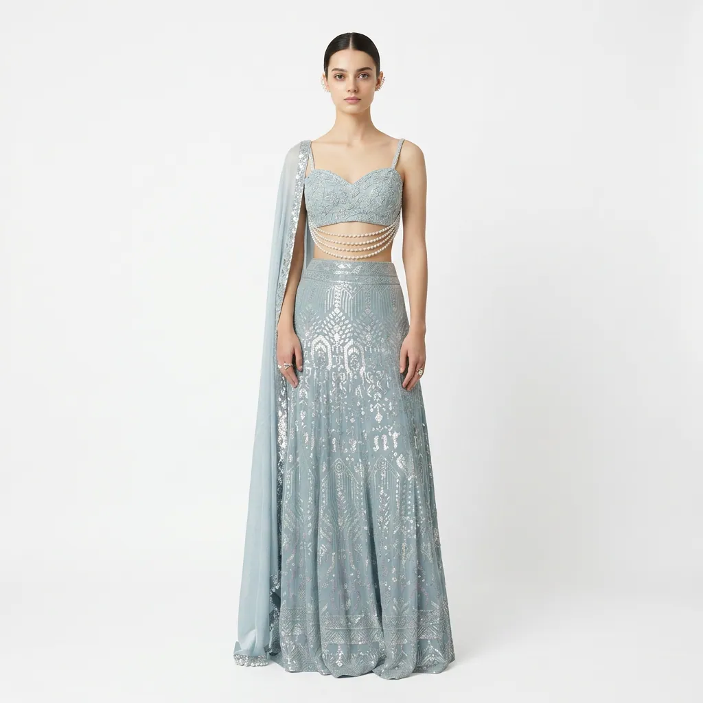AI-generated on-model lehenga catalog photo
