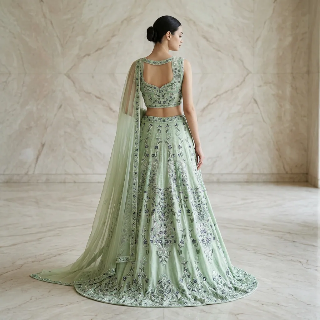 AI-generated on-model lehenga catalog photo
