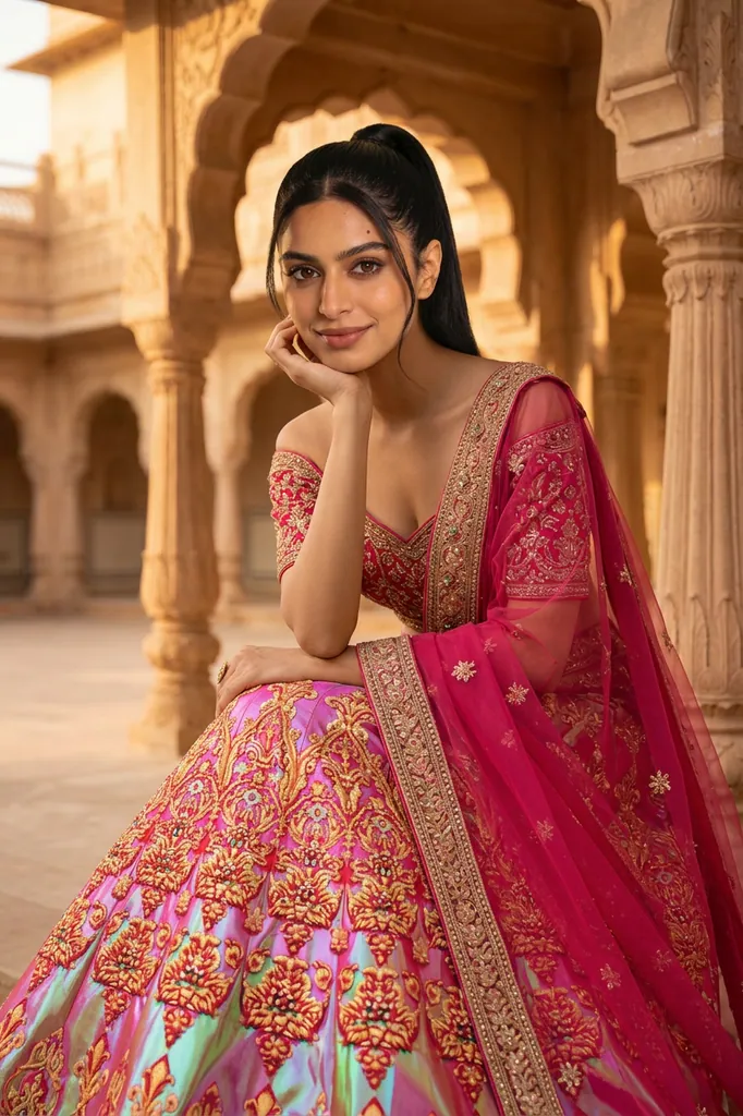 AI-generated on-model lehenga catalog photo