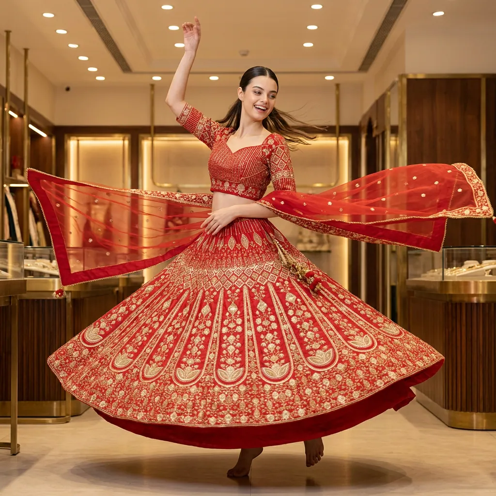 AI-generated on-model lehenga catalog photo