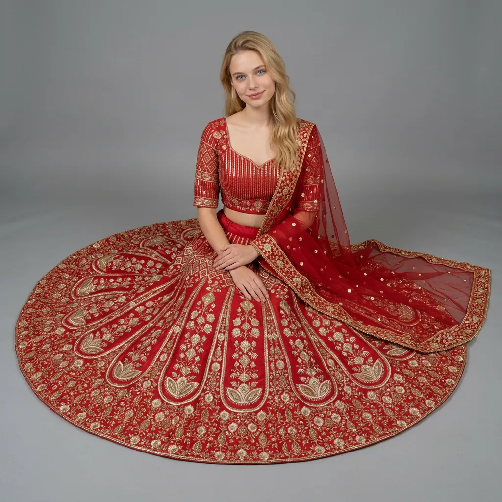 AI-generated on-model lehenga catalog photo