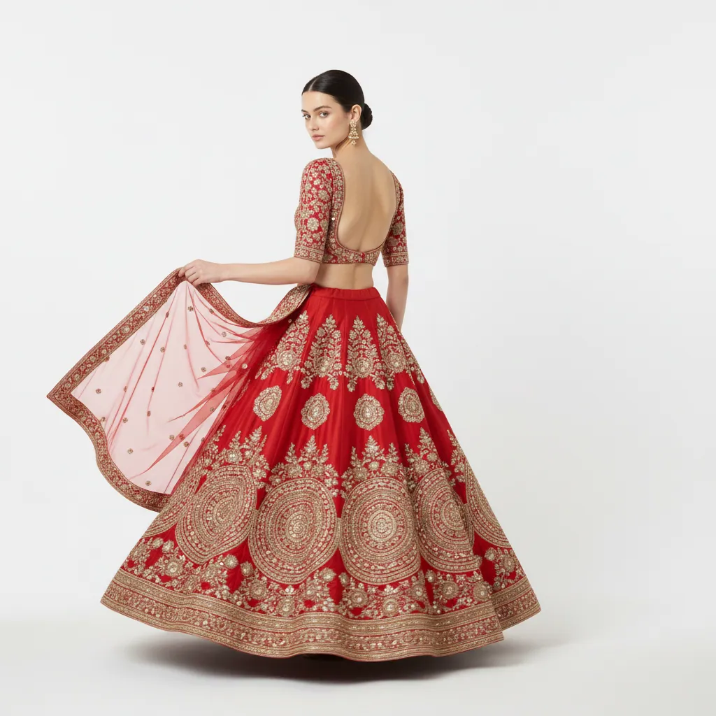 AI-generated on-model lehenga catalog photo