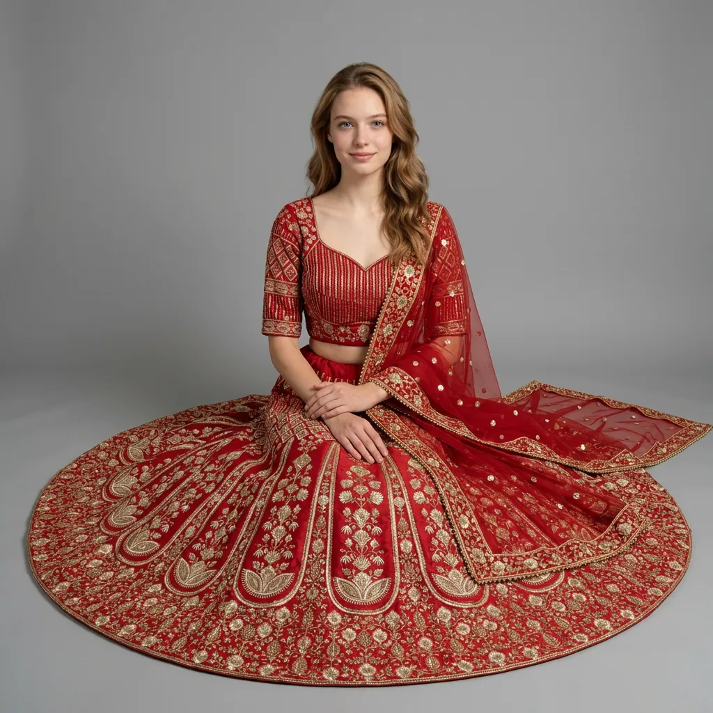 AI-generated on-model lehenga catalog photo