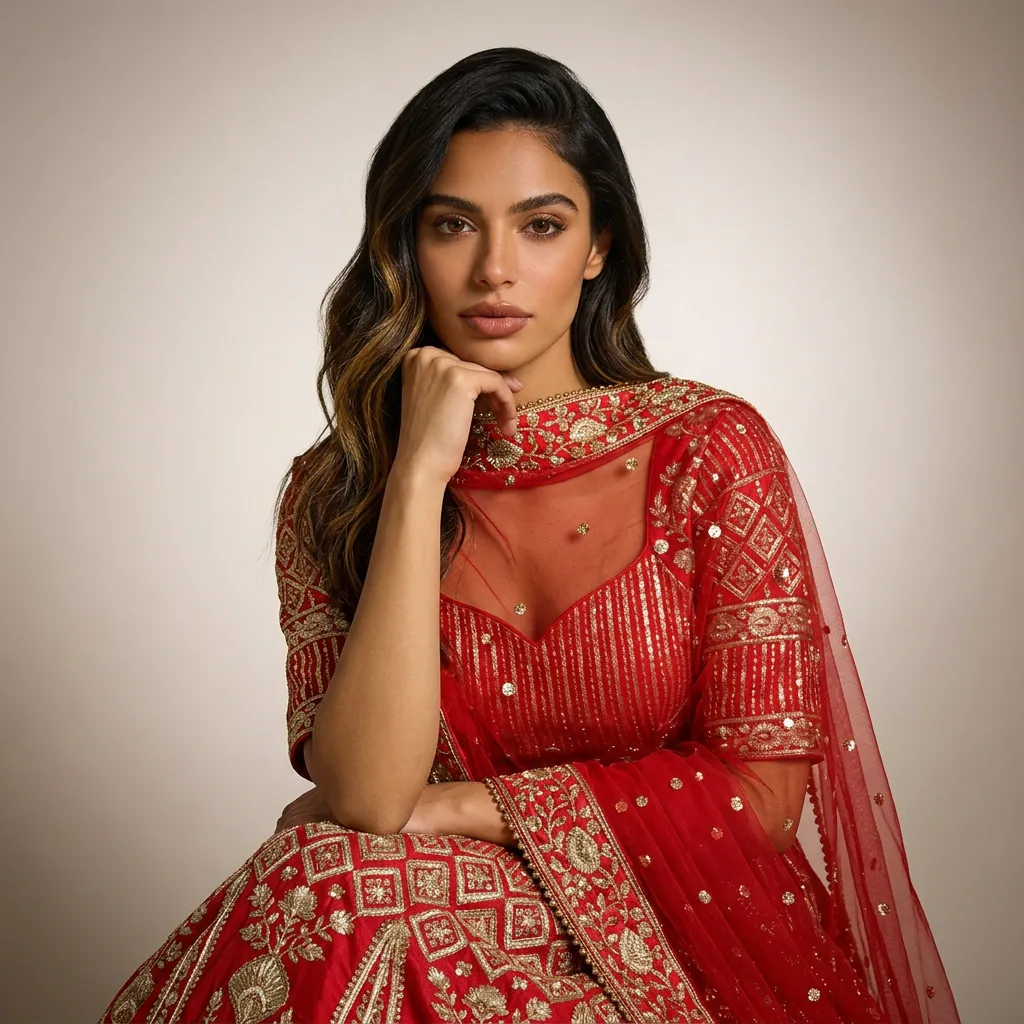 AI-generated on-model lehenga catalog photo