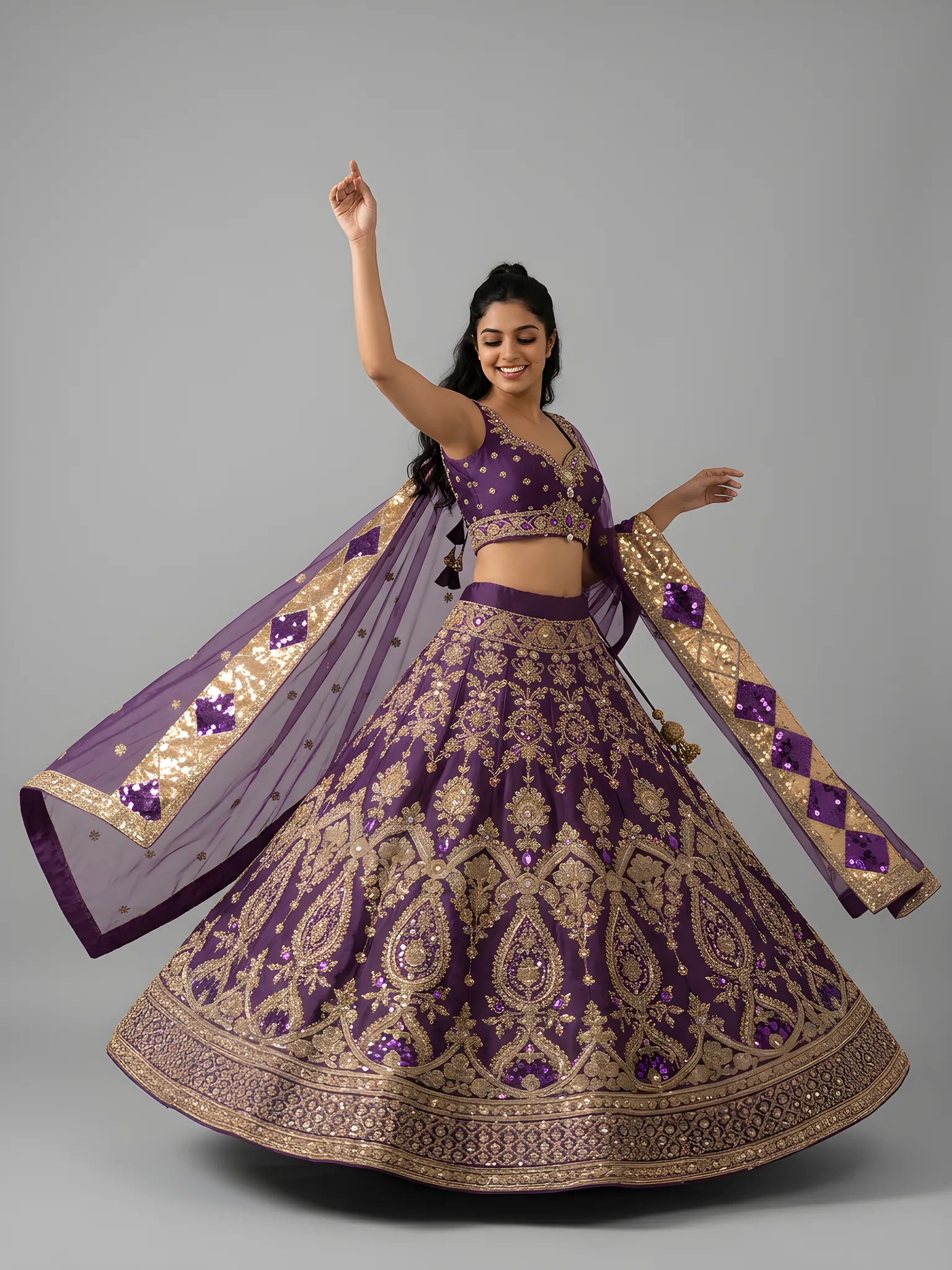 AI-generated on-model lehenga catalog photo