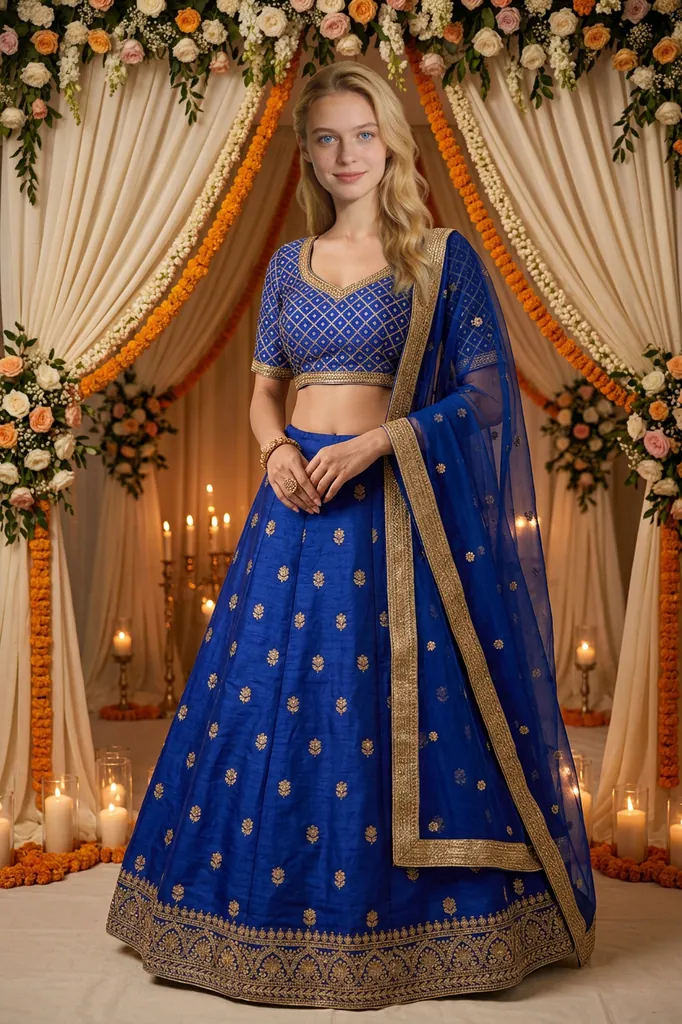 AI-generated on-model lehenga catalog photo