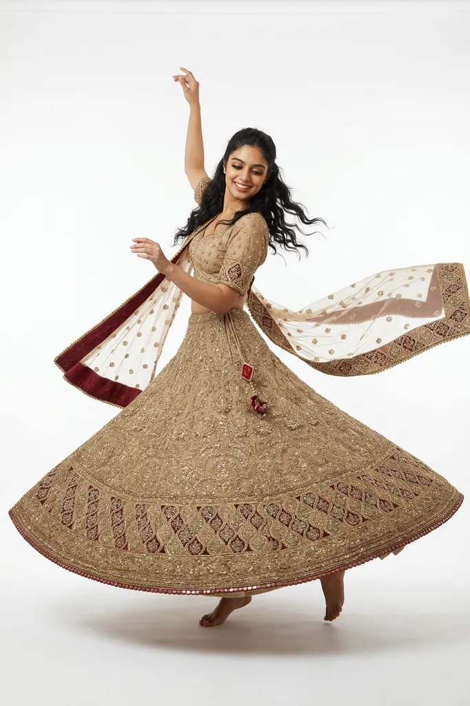 AI-generated on-model lehenga catalog photo