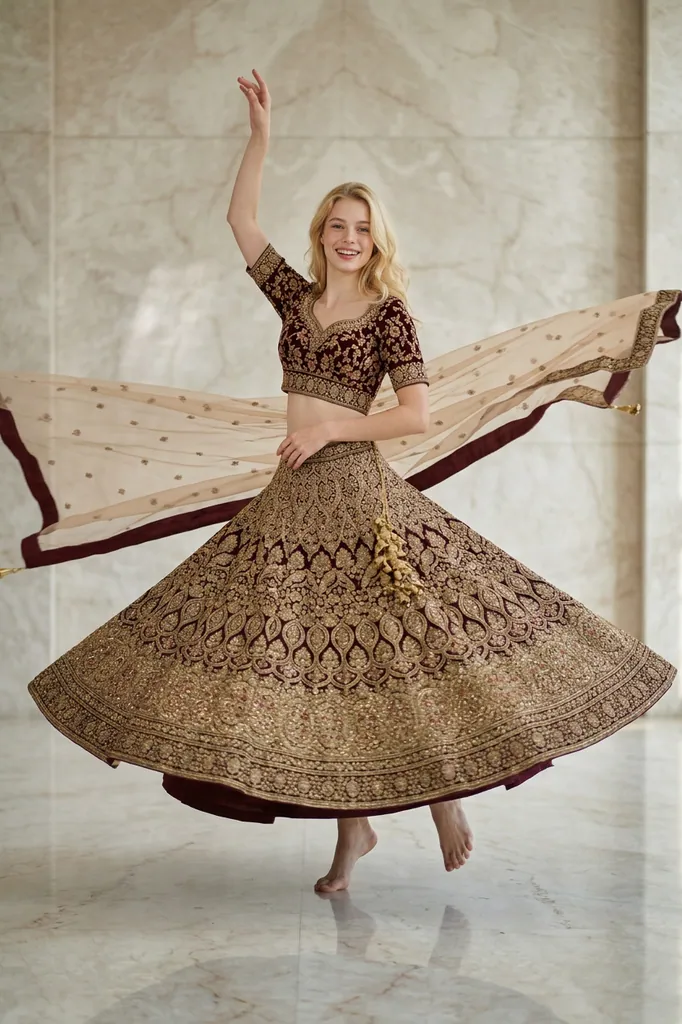 AI-generated on-model lehenga catalog photo
