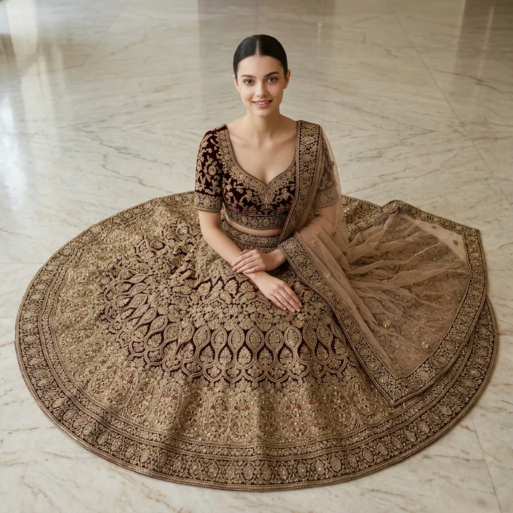 AI-generated on-model lehenga catalog photo