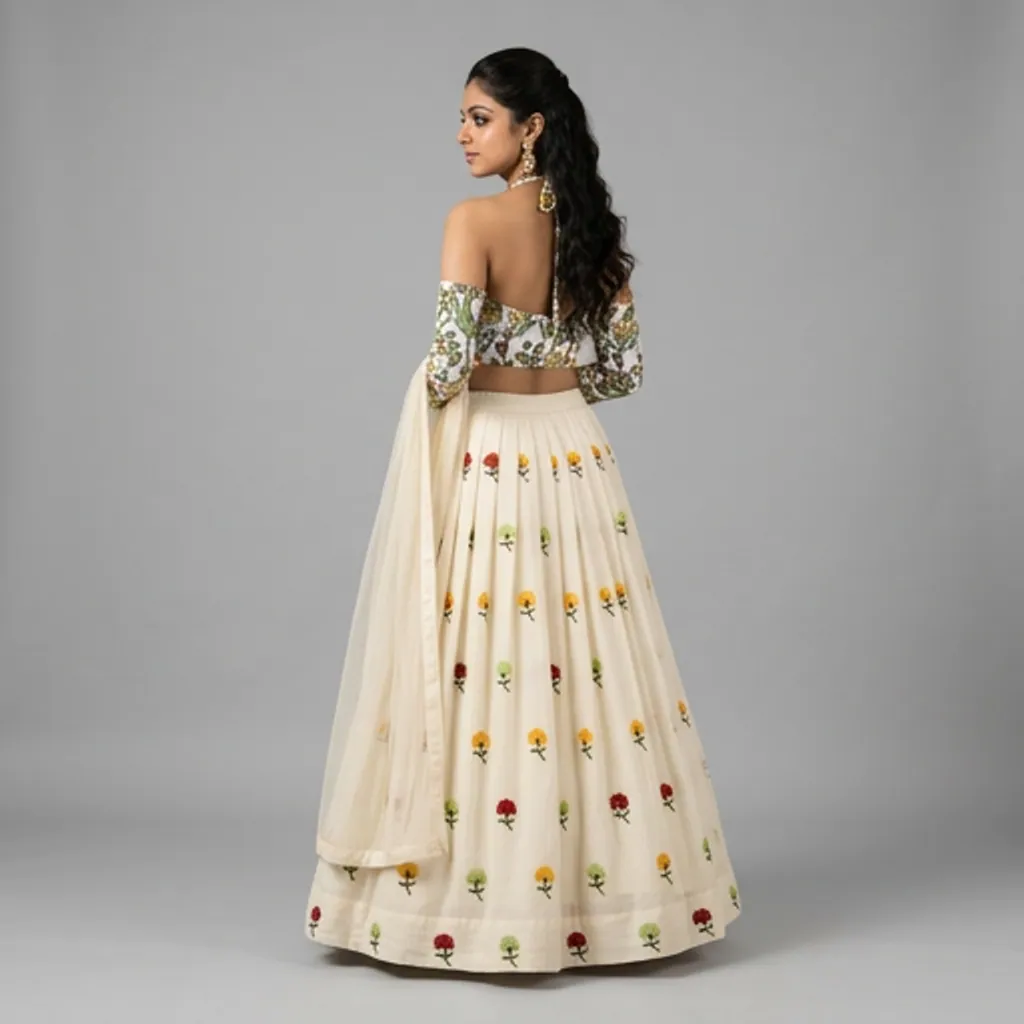 AI-generated on-model lehenga catalog photo