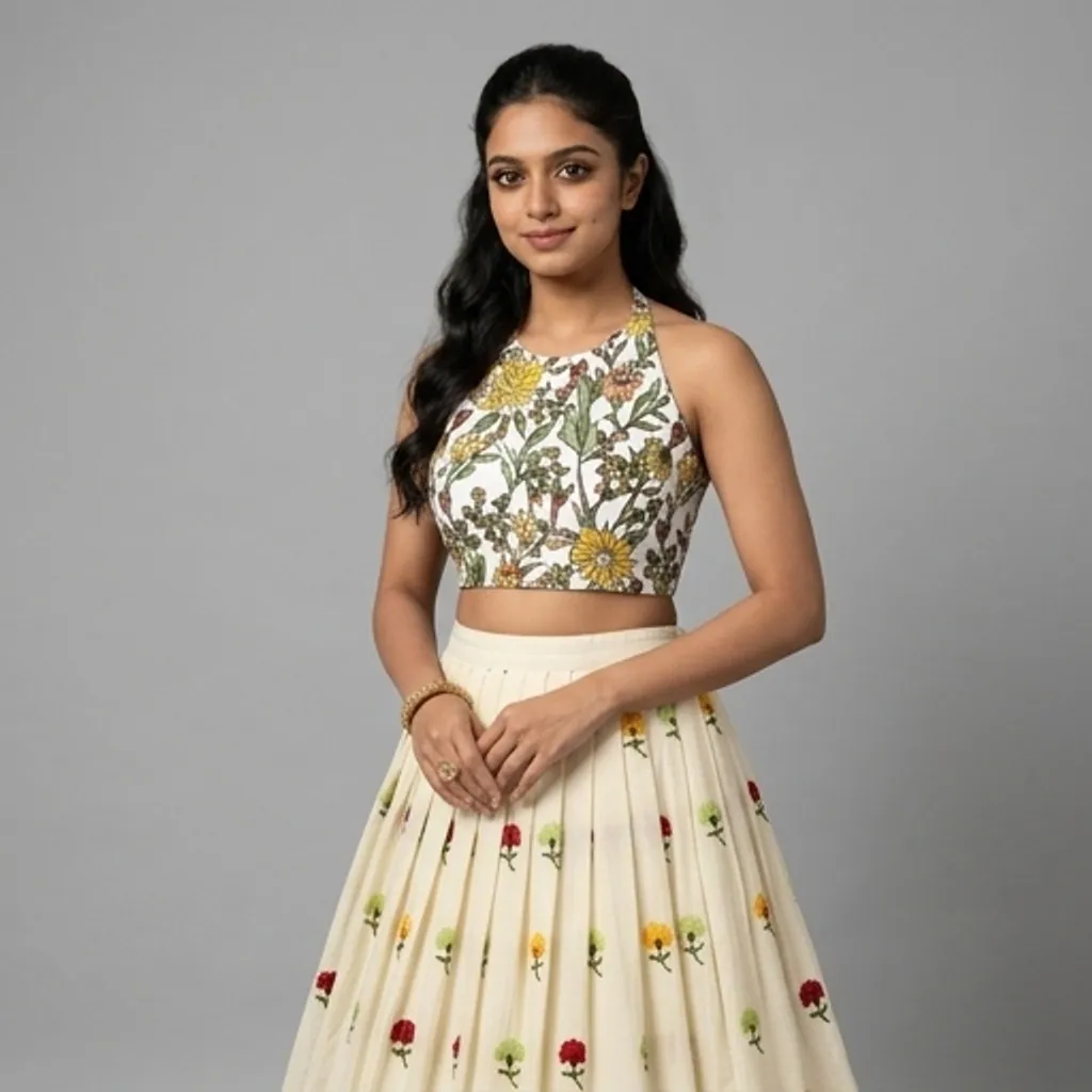 AI-generated on-model lehenga catalog photo