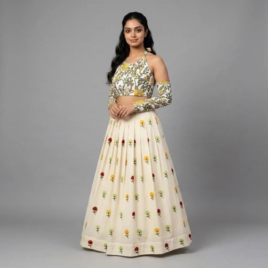 AI-generated on-model lehenga catalog photo