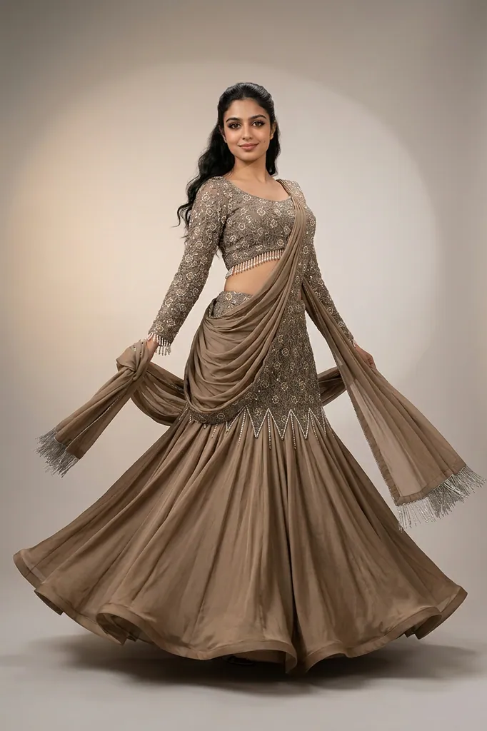AI-generated on-model lehenga catalog photo