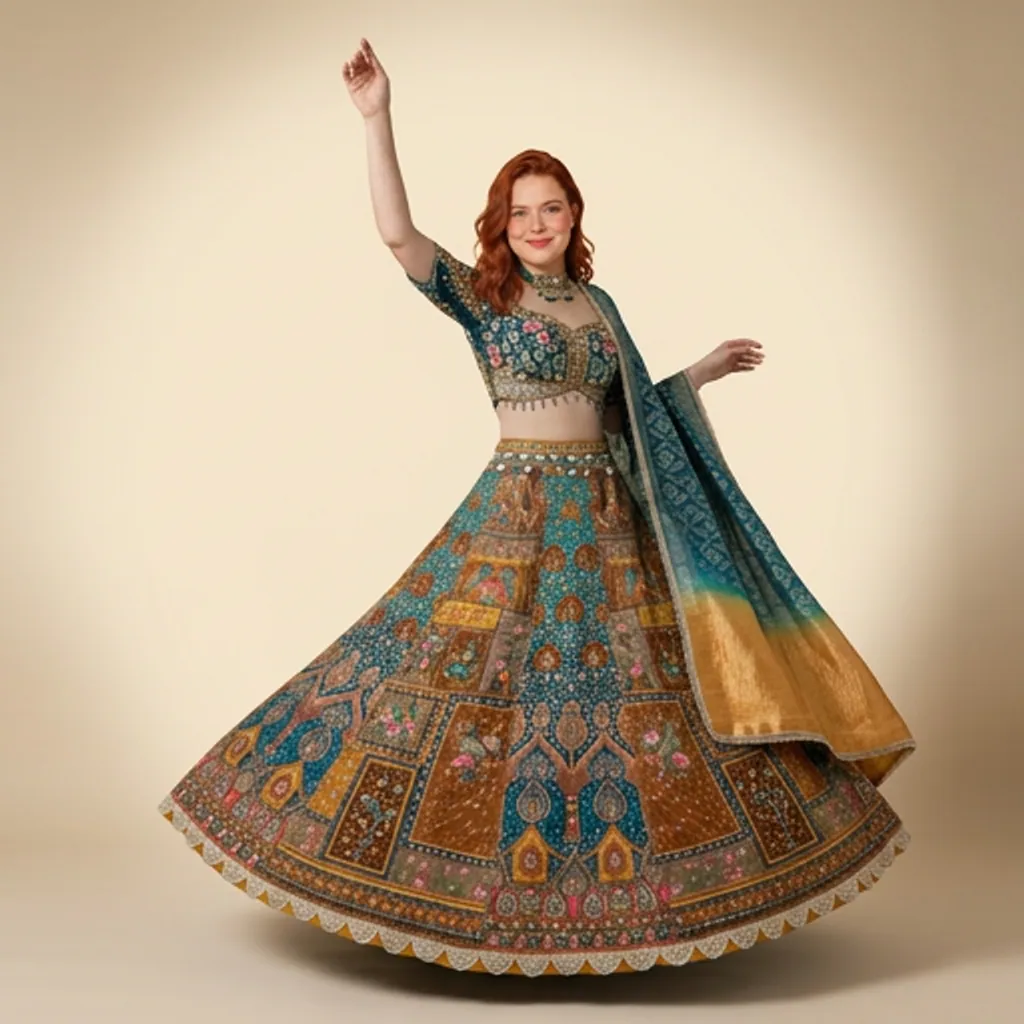 AI-generated on-model lehenga catalog photo