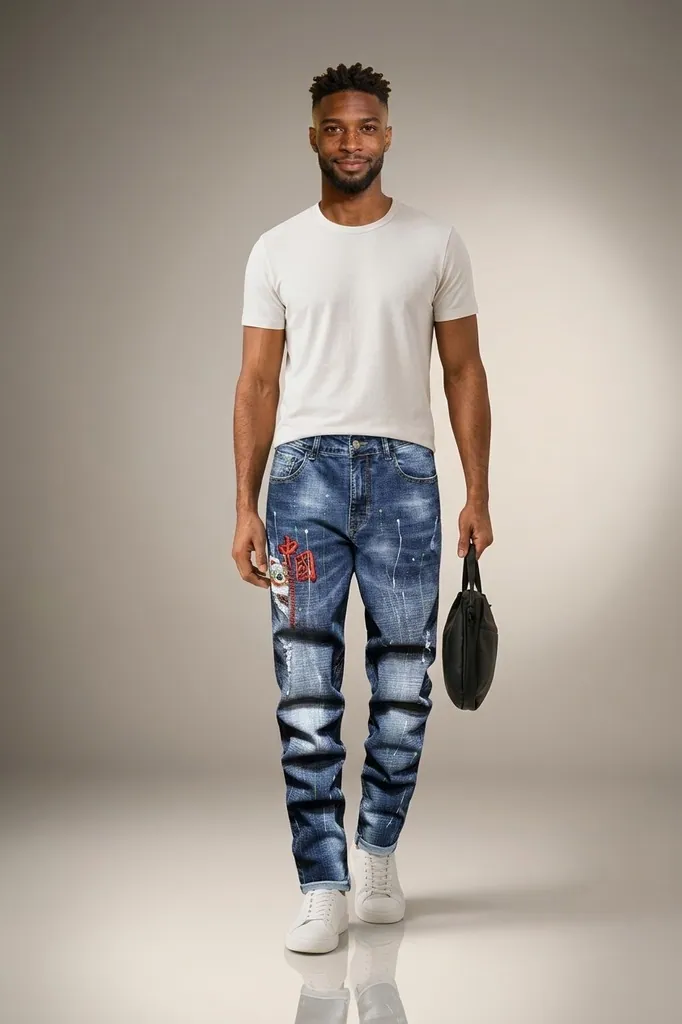 AI-generated on-model menswear catalog photo