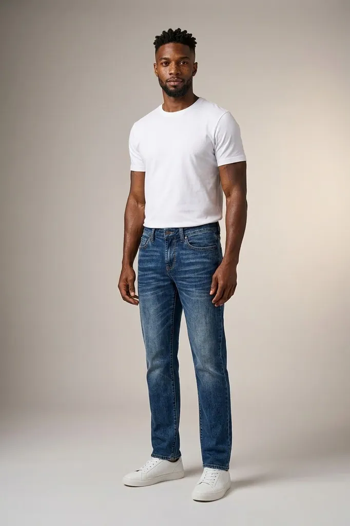 AI-generated on-model menswear catalog photo