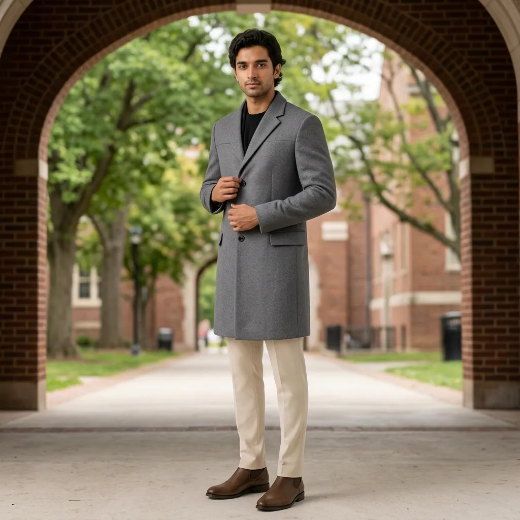 AI-generated on-model menswear catalog photo