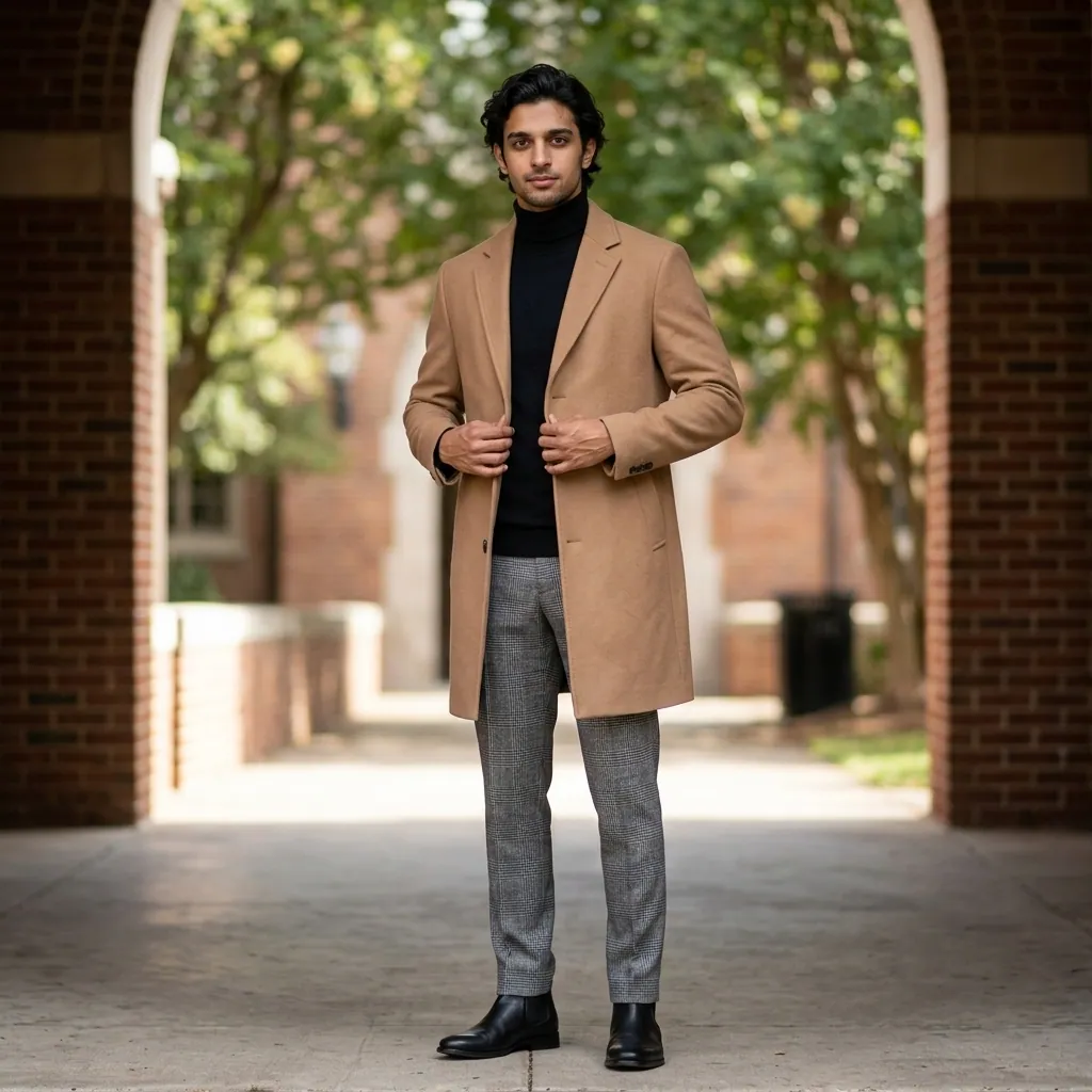 AI-generated on-model menswear catalog photo