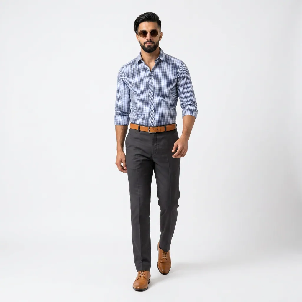 AI-generated on-model menswear catalog photo
