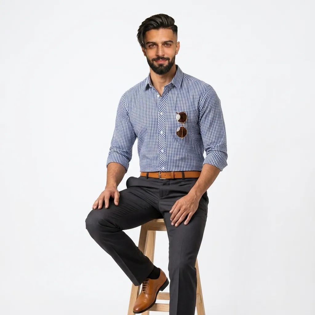 AI-generated on-model menswear catalog photo