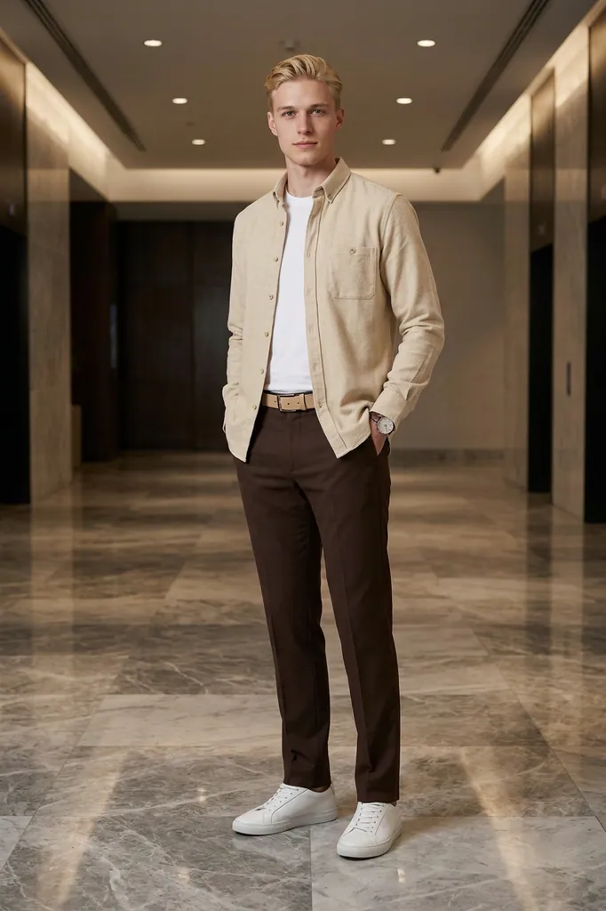 AI-generated on-model menswear catalog photo