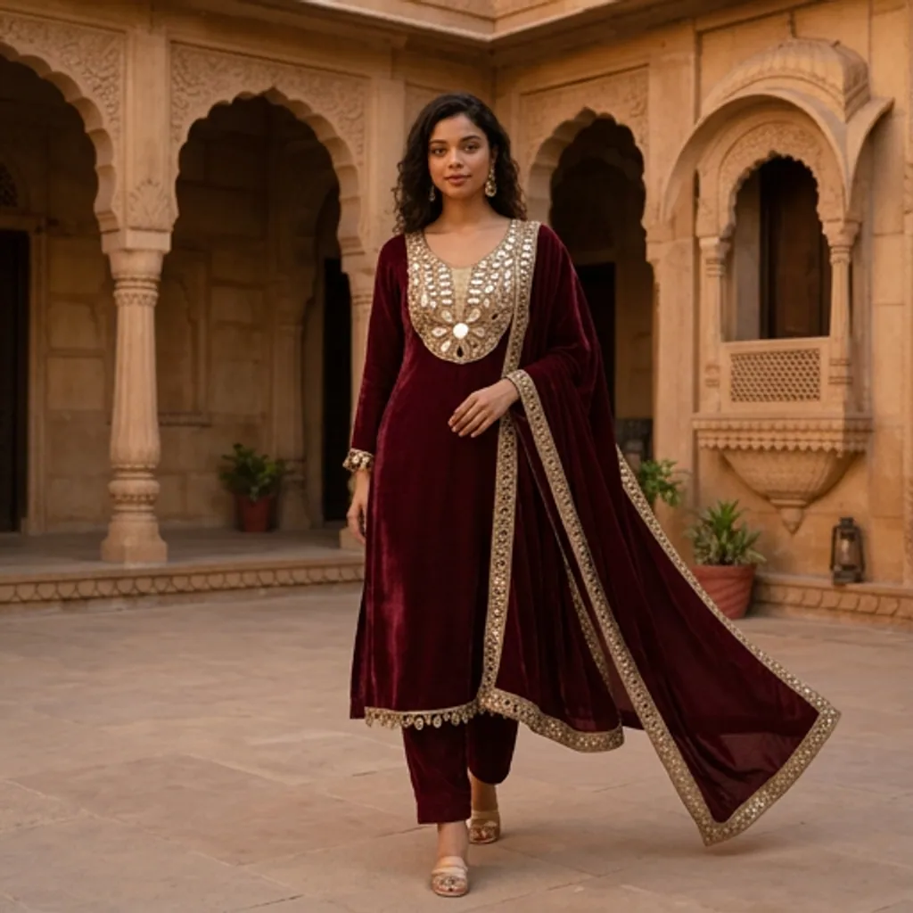 AI-generated on-model salwar suit catalog photo