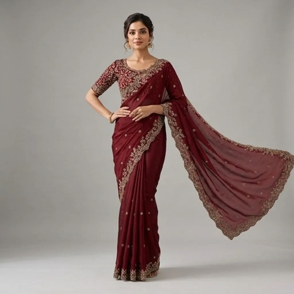 AI-generated on-model saree catalog photo