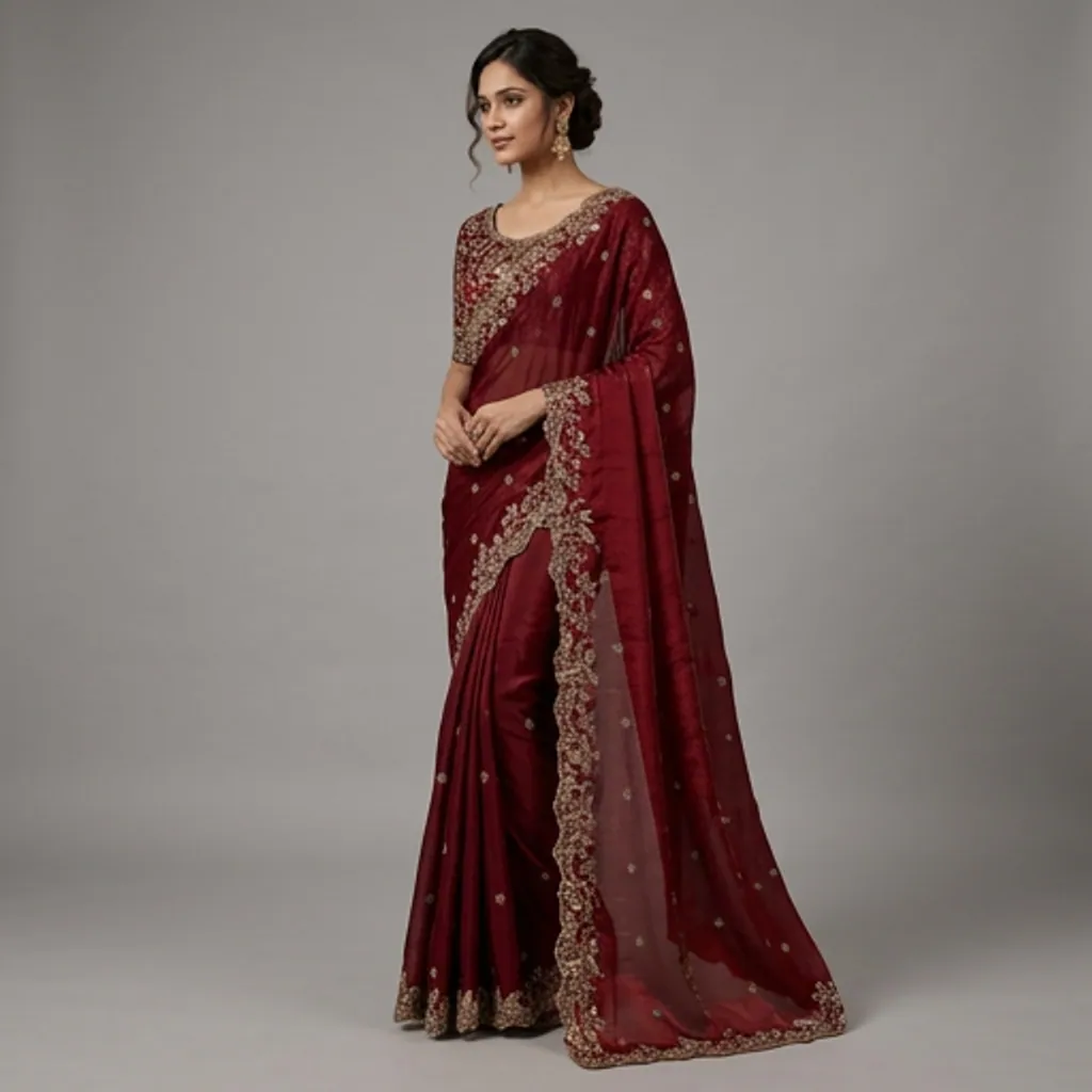 AI-generated on-model saree catalog photo
