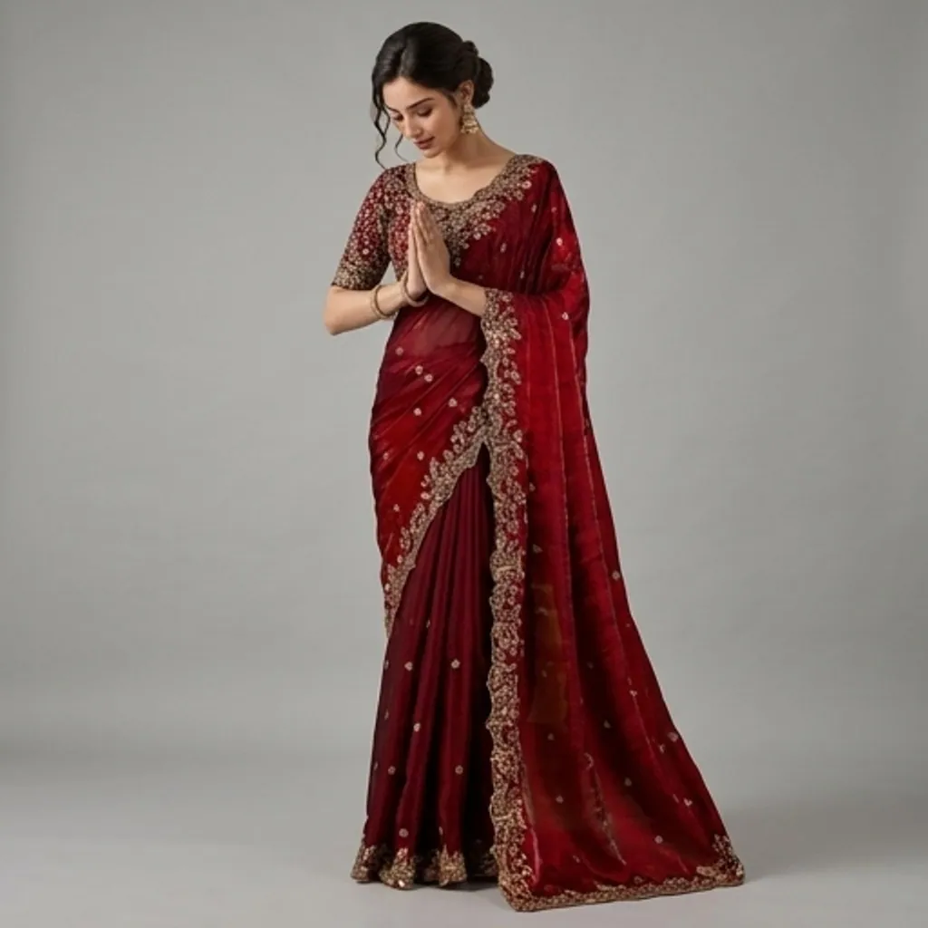 AI-generated on-model saree catalog photo