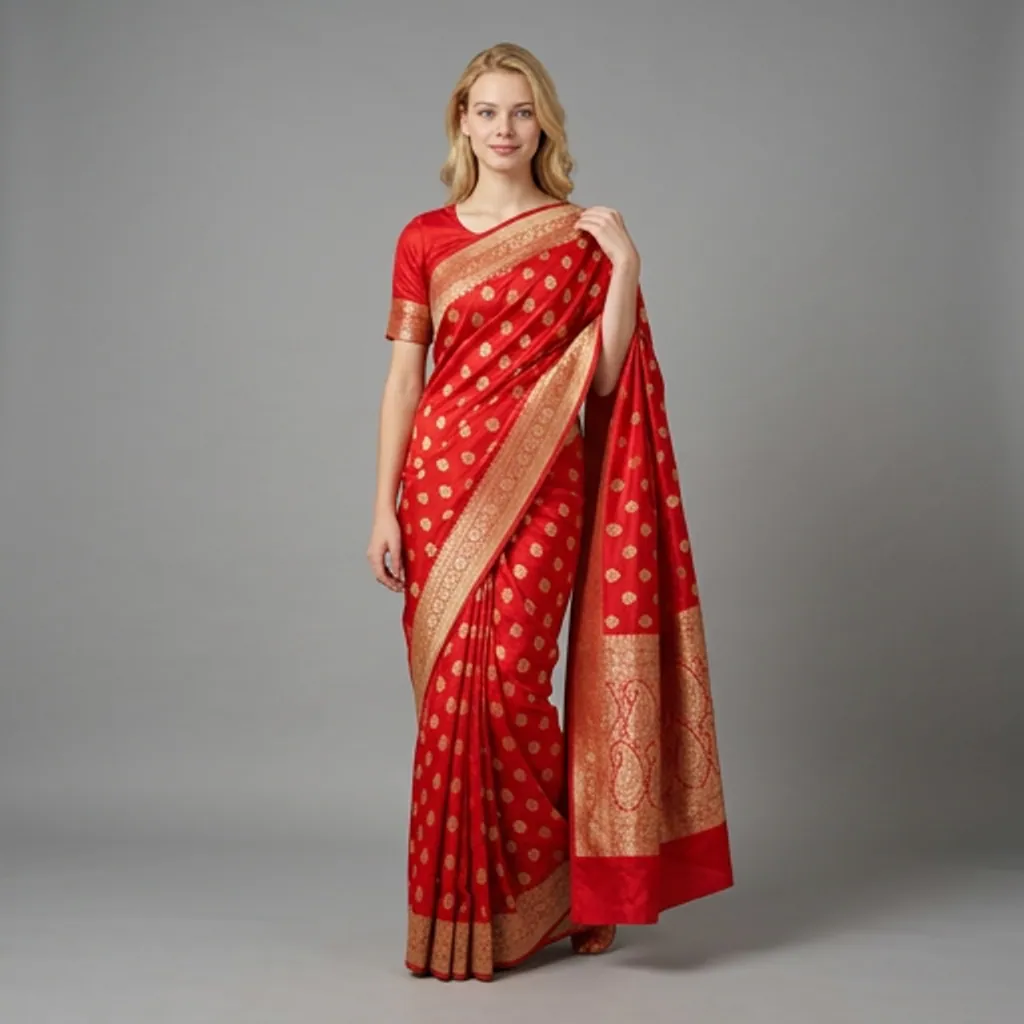 AI-generated on-model saree catalog photo