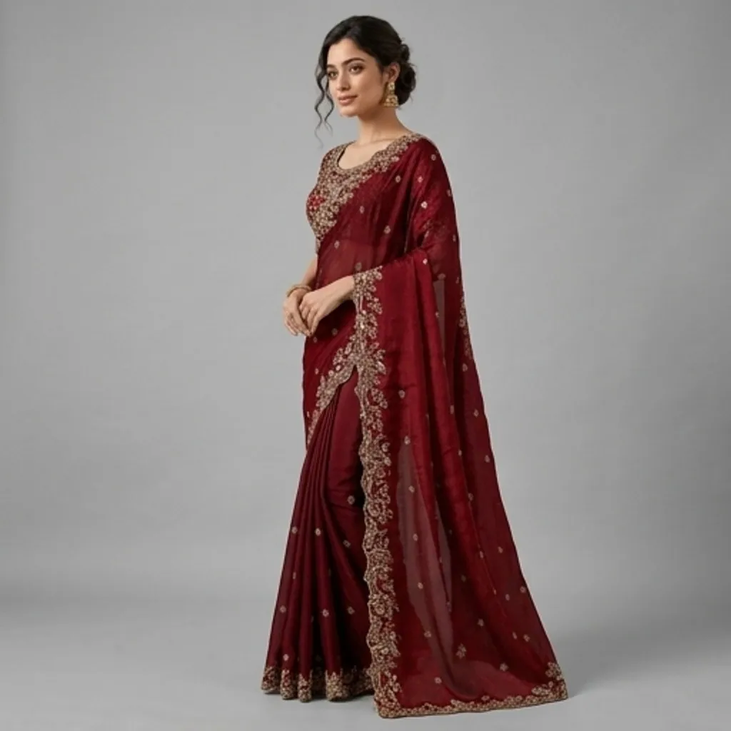 AI-generated on-model saree catalog photo