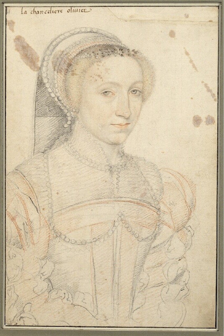 Workshop of François Clouet (Tours um 1520 - 1572 Paris) | Antoinette de Cerisay "La Chanceliere Olivier" | Displayed motifs: Human face, Halo, Woman, Clothing, Human head, 