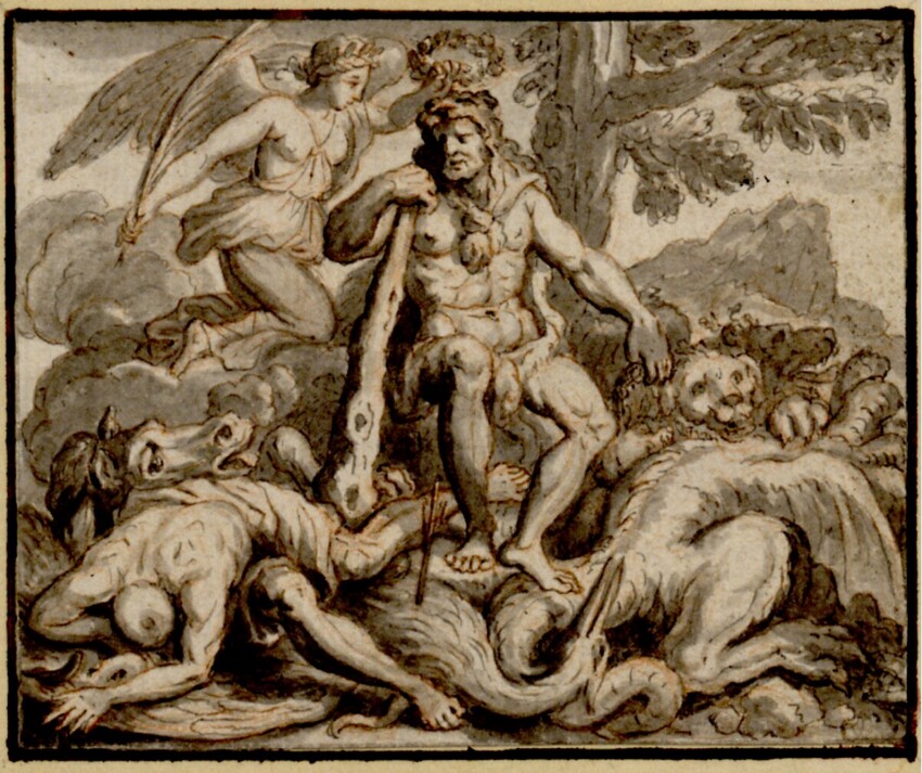 Bernard Picart (Paris 1673 - 1733 Amsterdam) | Triumph des Herkules | Displayed motifs: Angel, Human face, Person, Animal, 