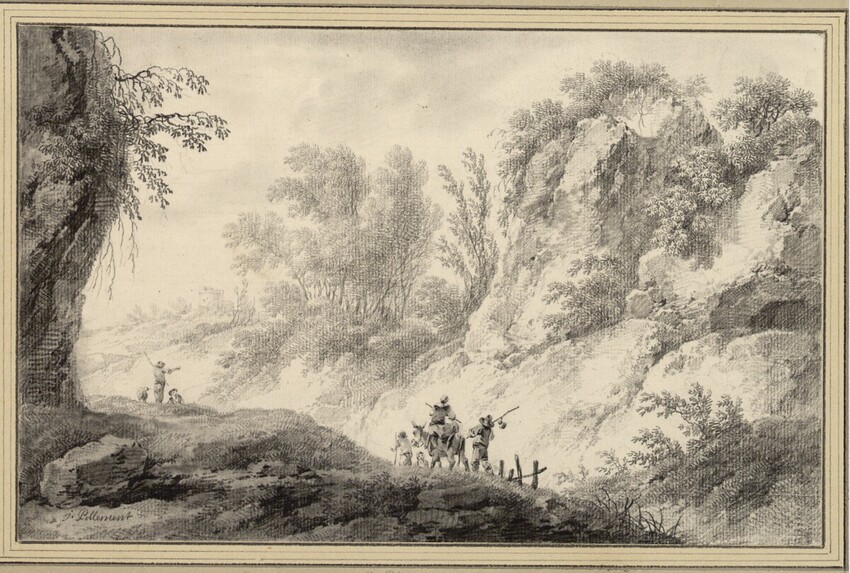 Jean Pillement (Lyon 1728 - 1808 Lyon) | Felslandschaft | Displayed motifs: Tree, Person, 