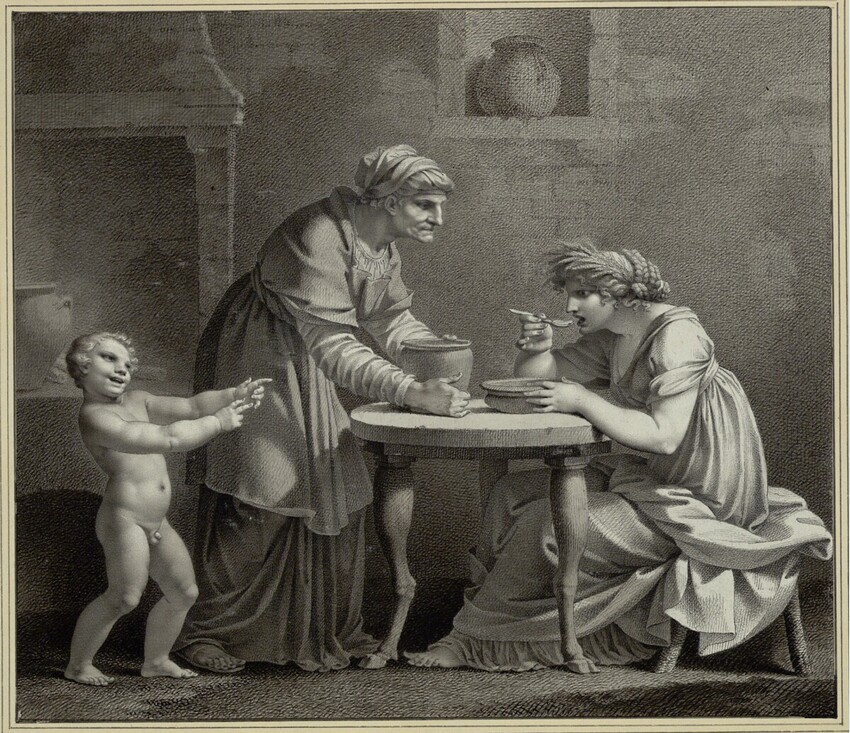 Pierre Paul Prud'hon (Cluny 1758 - 1823 Paris) | Die Rache der Ceres | Displayed motifs: Putto, Boy, Woman, Clothing, Man, Human face, Table, 